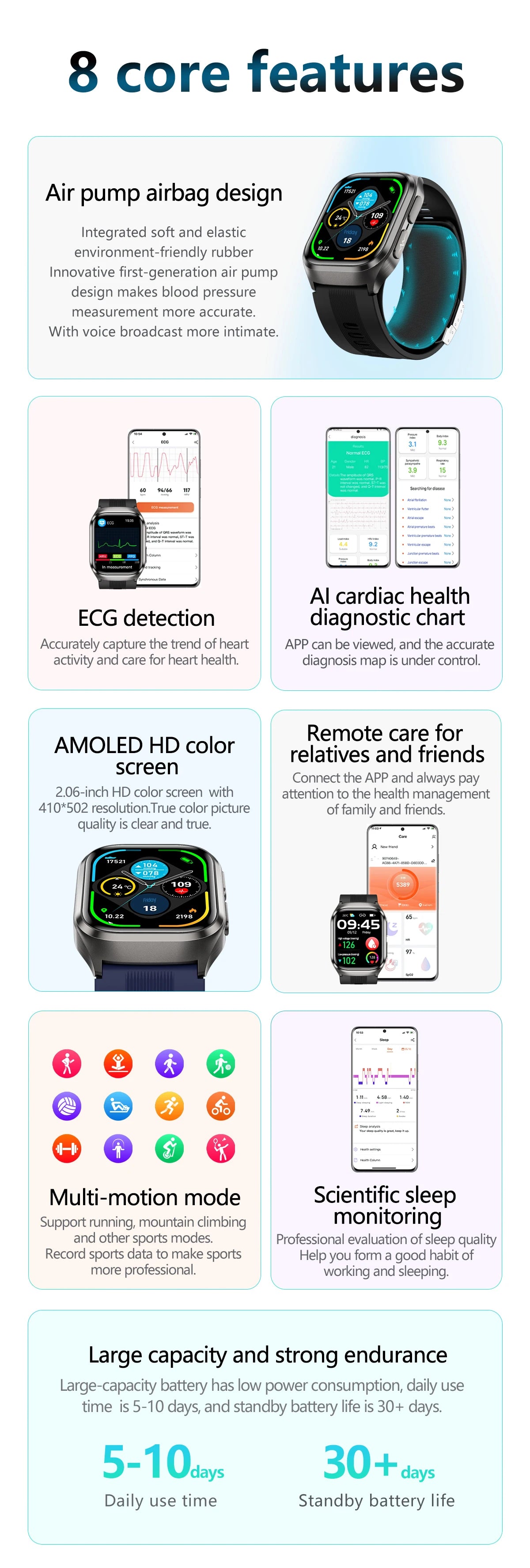 2025 AI Diagosis ECG Health Smart Watch Men Blood Pressure Lipid Uric Acid NFC Air Pump Airbag Health Smartwatches Women For IOS