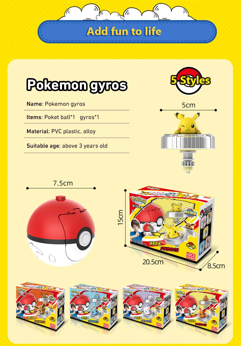Pokemon Figures Beyblade Top Gyroscope Toys Pikachu Charmander Squirtle Mewtwo Eevee PVC Models Pokeball Gift For Kids