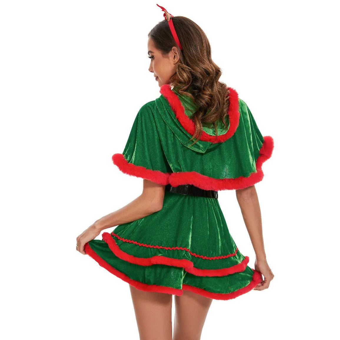 Christmas Women Dress Costume Party Cosplay Outfit Festive Cloak with Attached Hat Holiday Role Play Uniform for  Hooded Cape