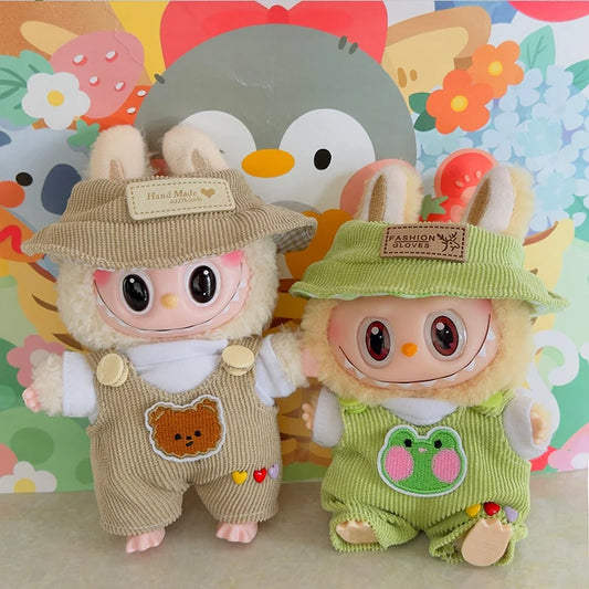 Labubu Doll Fashion Set Cute White Shirt Hat Animal Overalls Doll Clothes Accessory Gift for 17cm Doll