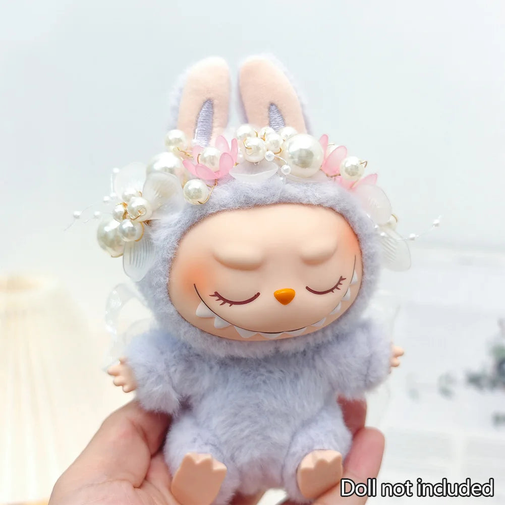 Bow Dress For 17cm Ropa Labubu Mini Doll Clothes Matching Pearl Hair Accessory Fahion Style Labubu V2/V3