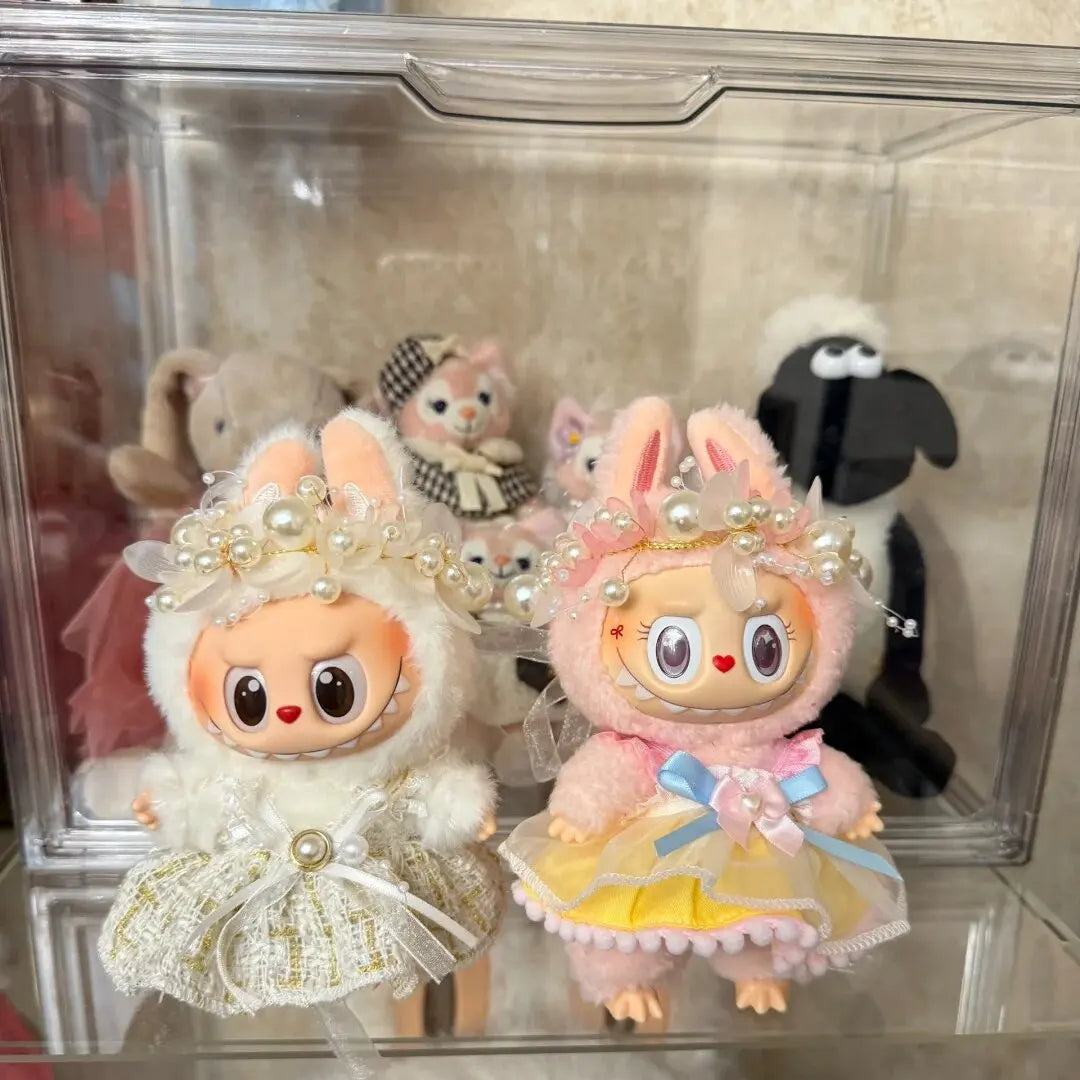 Bow Dress For 17cm Ropa Labubu Mini Doll Clothes Matching Pearl Hair Accessory Fahion Style Labubu V2/V3