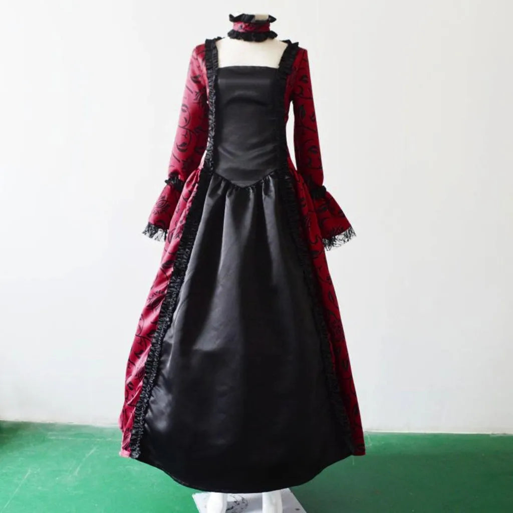 Women Vintage Exquisite Dress Gothic Retro Floral Print Ball Gowns Dress Medieval Renaissance Court Dress Halloween Costume