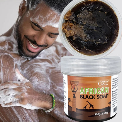 GZE African Black Soap 3-in-1 – Natural Cleanser for Face, Hair & Body