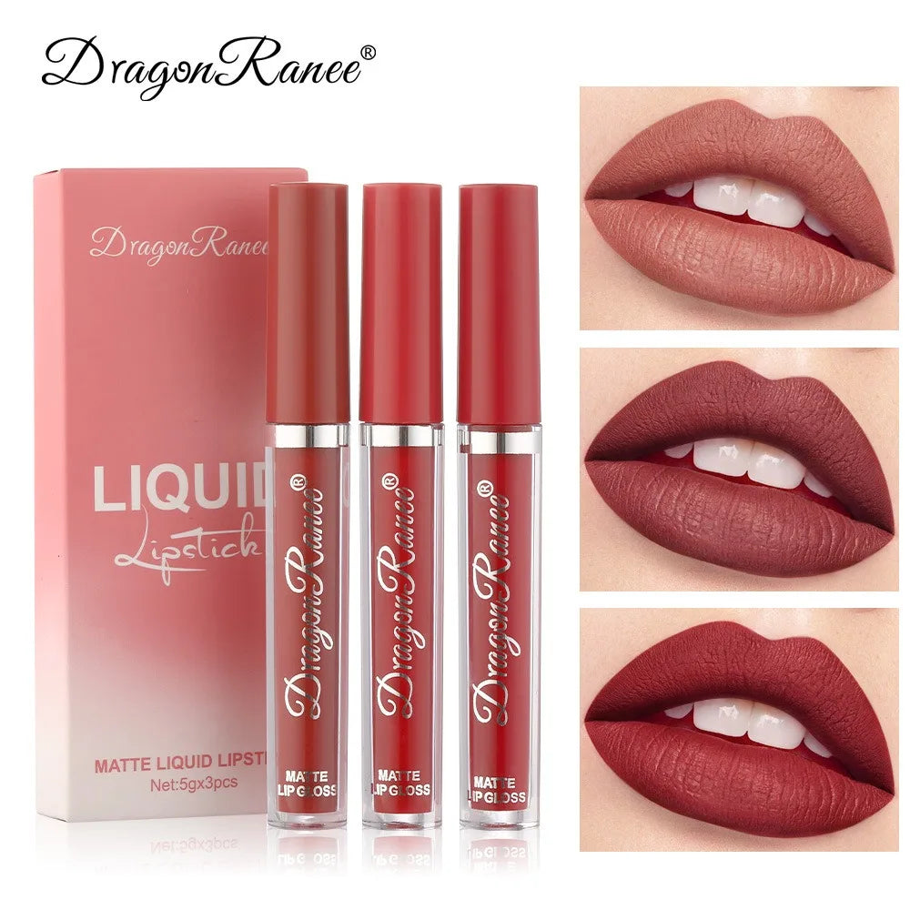 3Pcs/box Liquid Lipstick Set Matte Velvet Lip Gloss Set  Waterproof Liquid Lipstick Lip Non Stick Cup Lip Gloss Makeup