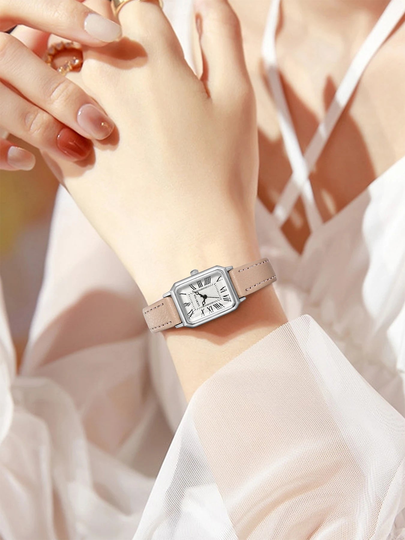 Fashion Rectangle Quartz Wrist Watch for Women Luxury Brand Roman Dial Leather Strap  Ladies Watches Clock