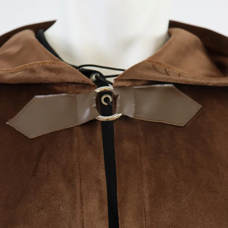 Men's Velvet Cloak with Hood, Renaissance Medieval Hooded Cloak for Women, Halloween Hood Cape with Metal Loop Clasp