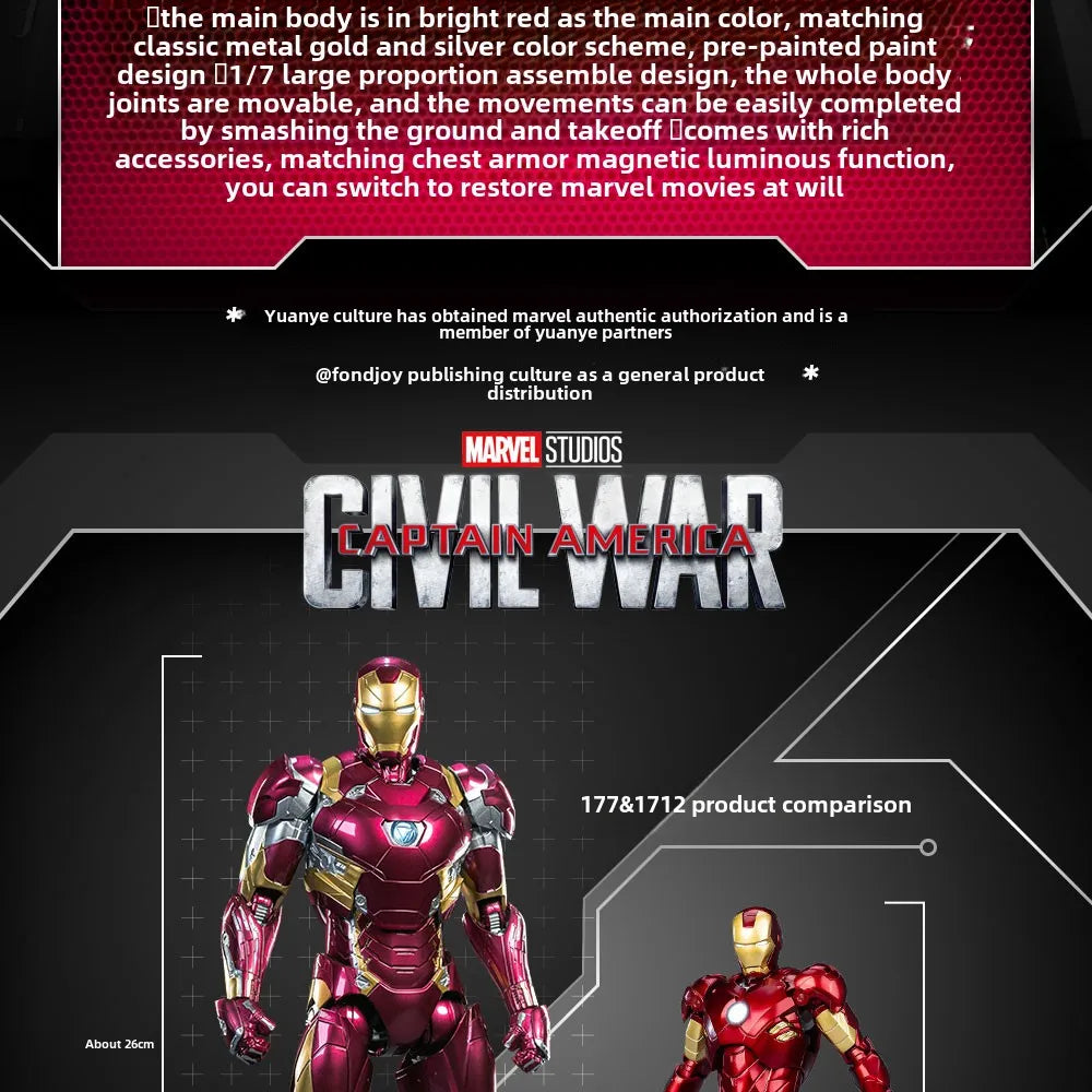 Marvel Iron Man MK46 Assembled Model 10in 1/7 scale Action Figures Reactors can emit light Collect Ornament Boy Toy Gift