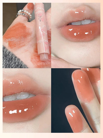 Gege Bear Floral Whisper Moisturizing Mirror Shine Lipstick — Glossy Jelly Finish, Heart-Shaped Bullet, Hydrating Lip Balm