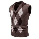 Men's Sleeveless Knit Vests Fashion Geometric Knitted Pullovers Men V-Neck Smart Casual Sweater Tank Tops Knitting Mens Clothing