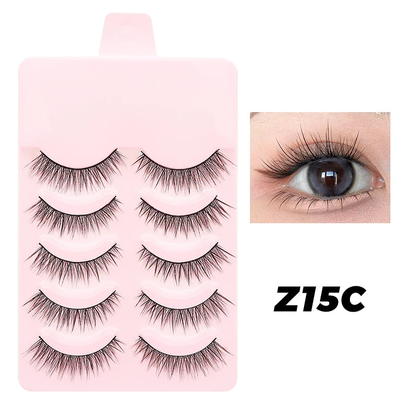 DINGSEN Fake Eyelash Anime Lashes 5 Pairs Little Devil Eyelashes Natural Daily Makeup Manga Eyelashes Clear Band Eyelashes