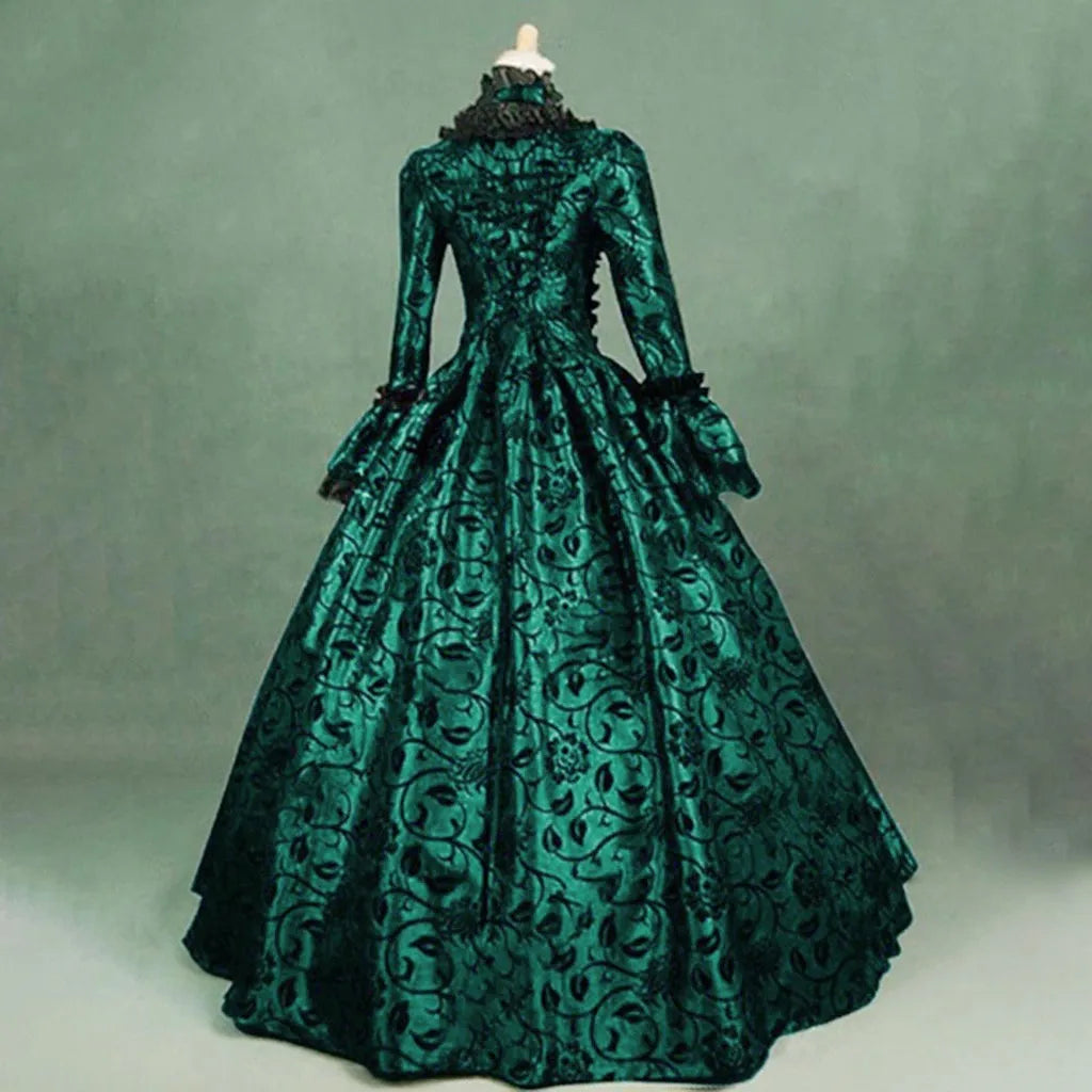 Women Vintage Exquisite Dress Gothic Retro Floral Print Ball Gowns Dress Medieval Renaissance Court Dress Halloween Costume