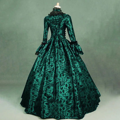 Women Vintage Exquisite Dress Gothic Retro Floral Print Ball Gowns Dress Medieval Renaissance Court Dress Halloween Costume