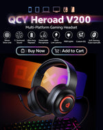 QCY Heroad V200 Gaming Over Ear Headphone Wireless Bluetooth 6.0 with Mic 50mm Driver 7.1 Surround Sound Dynamic EQ RGB Headset