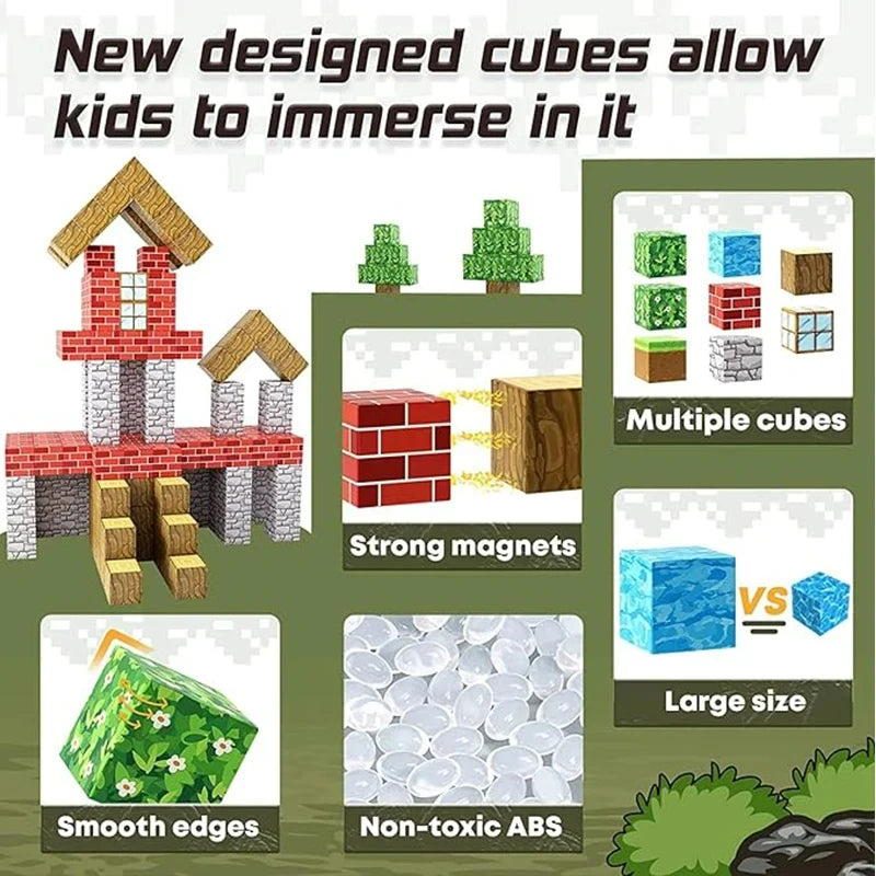 Magnetic Building Blocks Stacking Construction Set STEM Sensory Toys for Mine World Kids Boys Girls Ages 3+ DIY Magnet Cube Gift