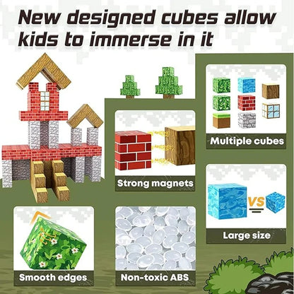 Magnetic Building Blocks Stacking Construction Set STEM Sensory Toys for Mine World Kids Boys Girls Ages 3+ DIY Magnet Cube Gift