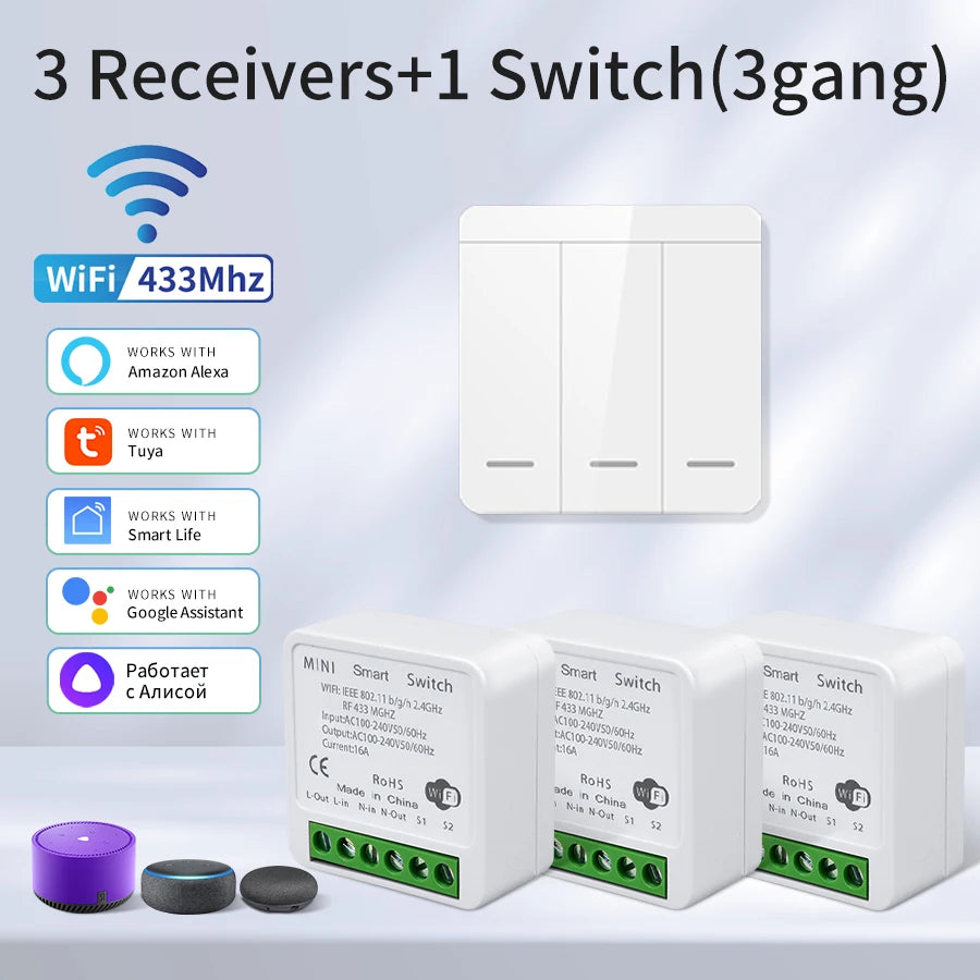 Tuya Smart WiFi Switch For Lighting RF 433MHz Wireless Switch Smart Life APP Voice Control Work With Alexa Google Home Alice