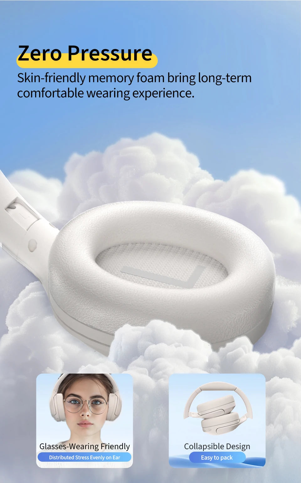 QCY H3 Lite ANC Wireless/Wired Headphones Bluetooth 5.3 Foldable Over Ear Headset HIFI Sound 60H Playtime Earphones Dual Connect