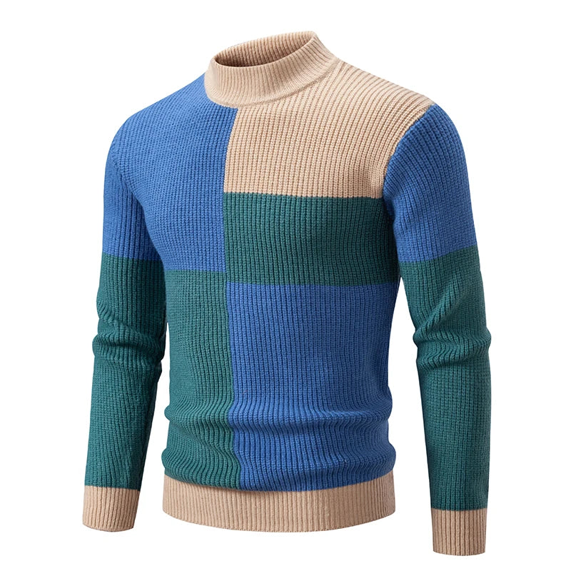 Men’s Mock Neck Pullovers Youthful Vitality Fashion Patchwork Knitted Sweater Men Slim Casual Pullover Autumn Wintr Knitwear Ma