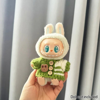 For 15-17 cm V1v2 Labubu Clothes Outfit Labubu Sitting Party Bear Label Scarf Hat Bag Dolls Accessories Cute Decoration Sweater