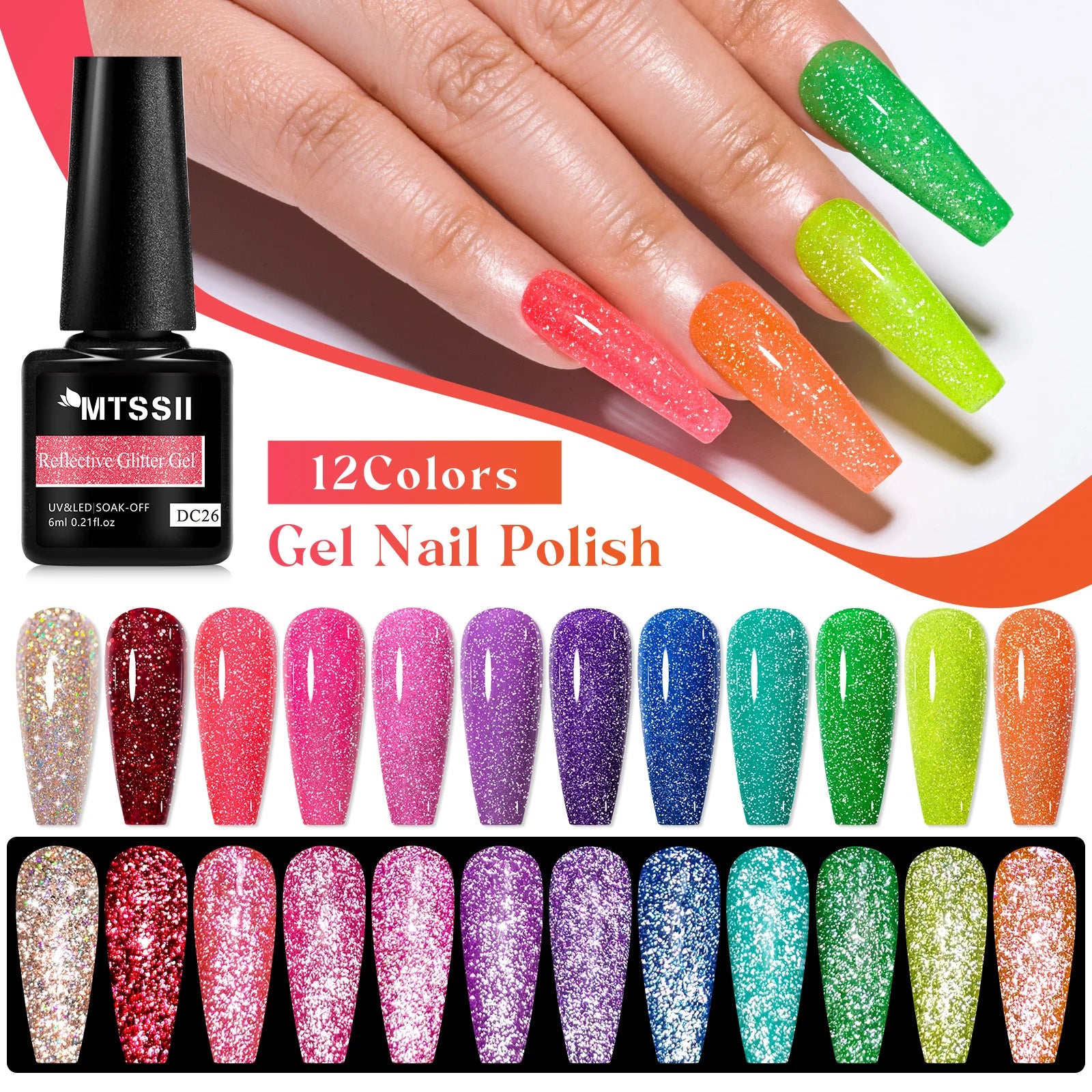 12pcs Glitter Gel Nail Polish Set Sparkling Glitter Semi Permanent Soak Off UV Gel Varnish Nail Manicure With Box Nail Supplies