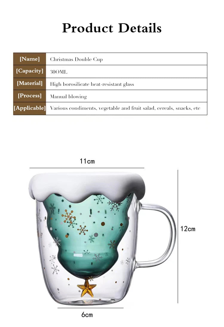 Christmas Tree Cup Transparent Double Heat Resistant Creative Couples Mug Snowflake Drinking Glass Children's Gift Coffee Cups