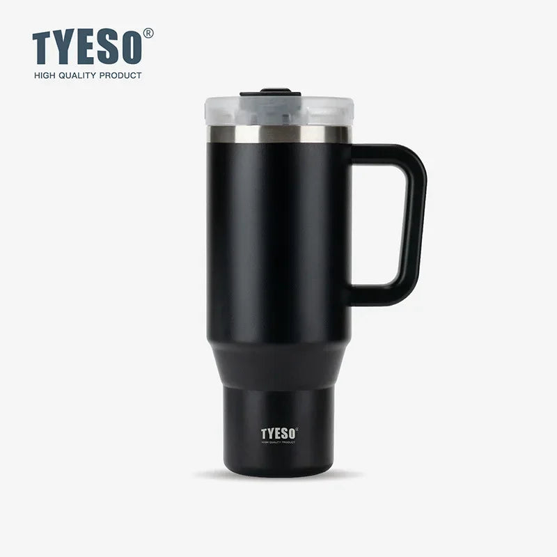 Tyeso 900/1200ML Tumbler Bottle Stainless Steel Car Mug With Handle Straw Thermal Iced Travel Vacuum Insulated Coffee Hot Cup