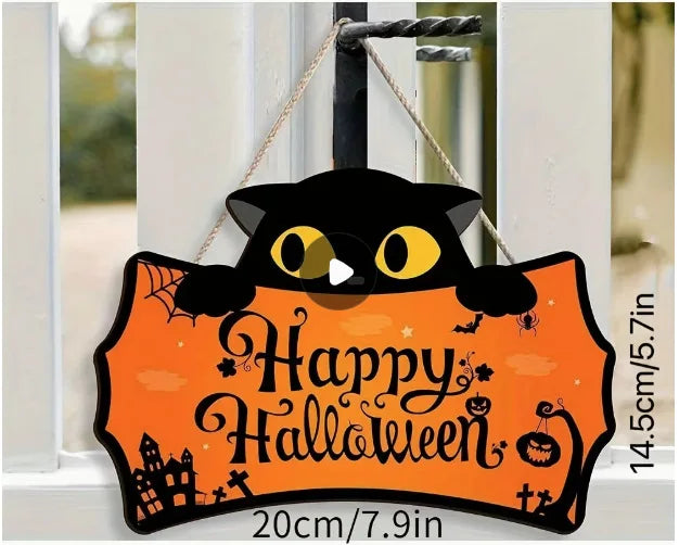Halloween Decorations Peeping Black Cat Wooden Holiday With Rope Hanging Sign Holiday Dress Up Porch Hanging Ornaments