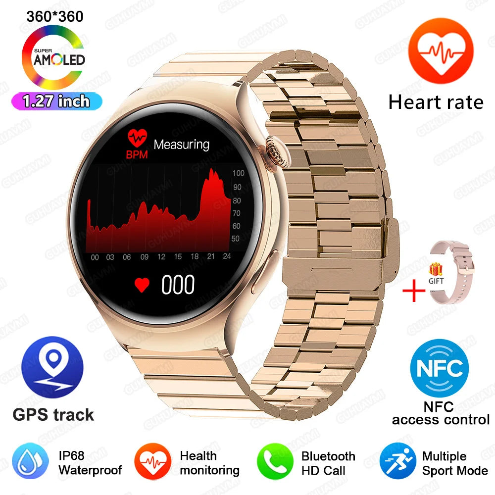 GUHUAVMI Smart Watch Women GPS Trajectory Heart Rate Blood Pressure NFC Bluetooth Call 1.27inch AMLOED Smartwatches Ladies