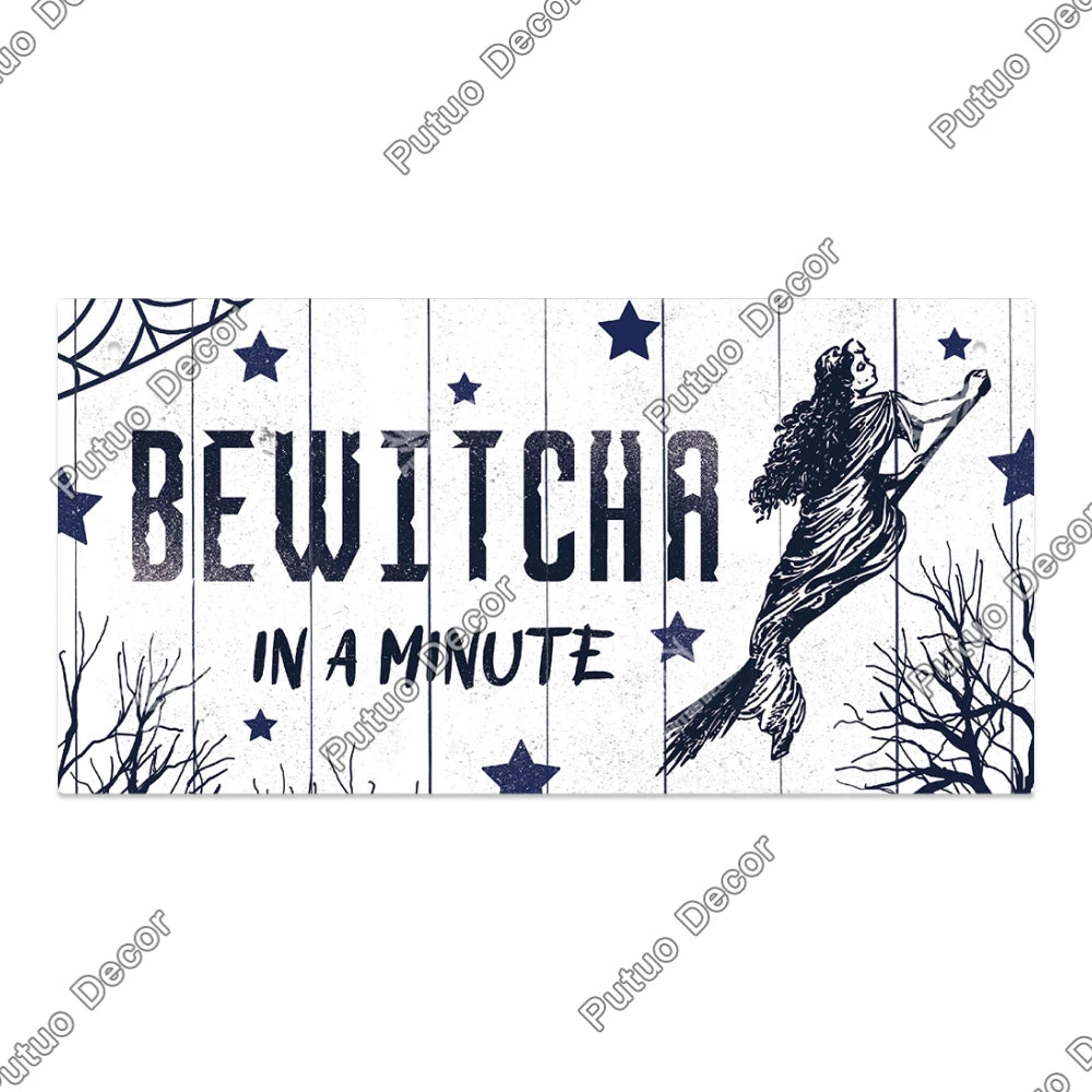 Putuo Decor Halloween Wooden Hanging Pendant Door Sign Pumpkin Ghost Bat Swith Greeting Doorplate Wood Crafts Happy Halloween Da