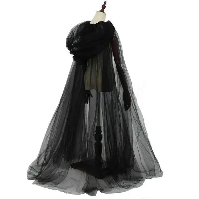 Black Bridal Shawl Witch Vampire Cosplay Cloak Halloween Double Cloak Game Party Costume Props Holiday Dress Up