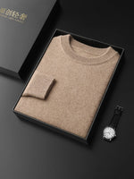 Men 100% Cashmere Thick Sweaters High Stretch Knitted Pullovers  2023 Winter Office Male Fashion  Loose Casual Tops DX01