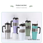 20oz/30oz Stainless Steel Car Thermos Bottle Travel Sports Water Bottle Large Capacity with Handle Straw Mug Outdoor Coffee Cup