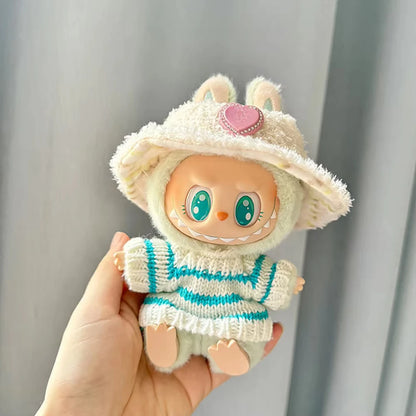 Mini Doll Clothes Outfit Accessories For 15-17cm Labubu V1 V2 V3Labubu Uniform Set Outfit Skirt and Sweater Sunglasses Clothing