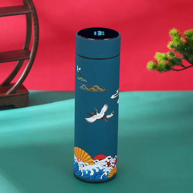 Portable Thermos Bottle Coffee Tea Mug Chinese Style Smart Temperature Display Vacuum Flask Water Bottle With Filter Thermos Cup