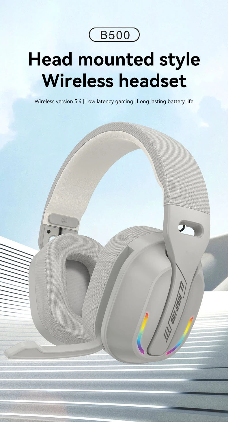 B500 Over Ear Headset Bluetooth5.4 Wireless Stereo Gaming Earphone Built-in Mic RGB Light Low Latency Headphone For PC