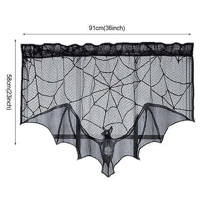 Halloween Decoration Bats Tablecloth Black Lace Spider Web Curtains for Lampshade Fireplace Halloween Party Decor Horror Props