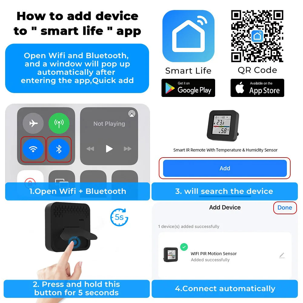 Tuya Smart Universal IR Remote With Temperature Humidity Sensor for Air Conditioner TV AC Works with Alexa Google Home Yandex