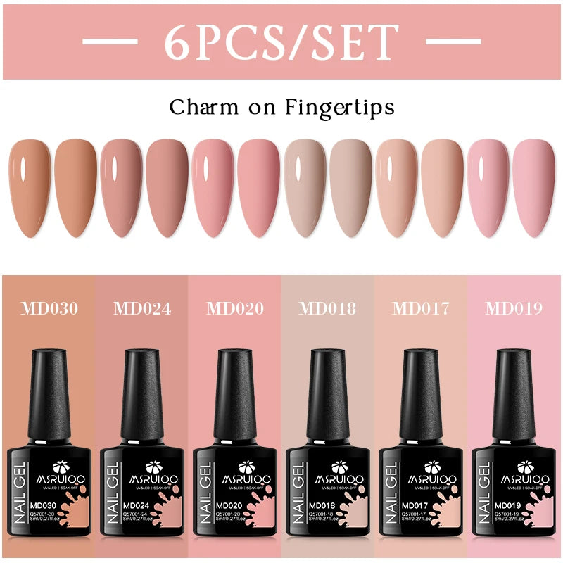 MSRUIOO 6pcs Nude Pink Gel Nail Polish Set Glitter Colorful Semi Permanent UV Gel Kits DIY Nail Art Painting Varnish Manicure