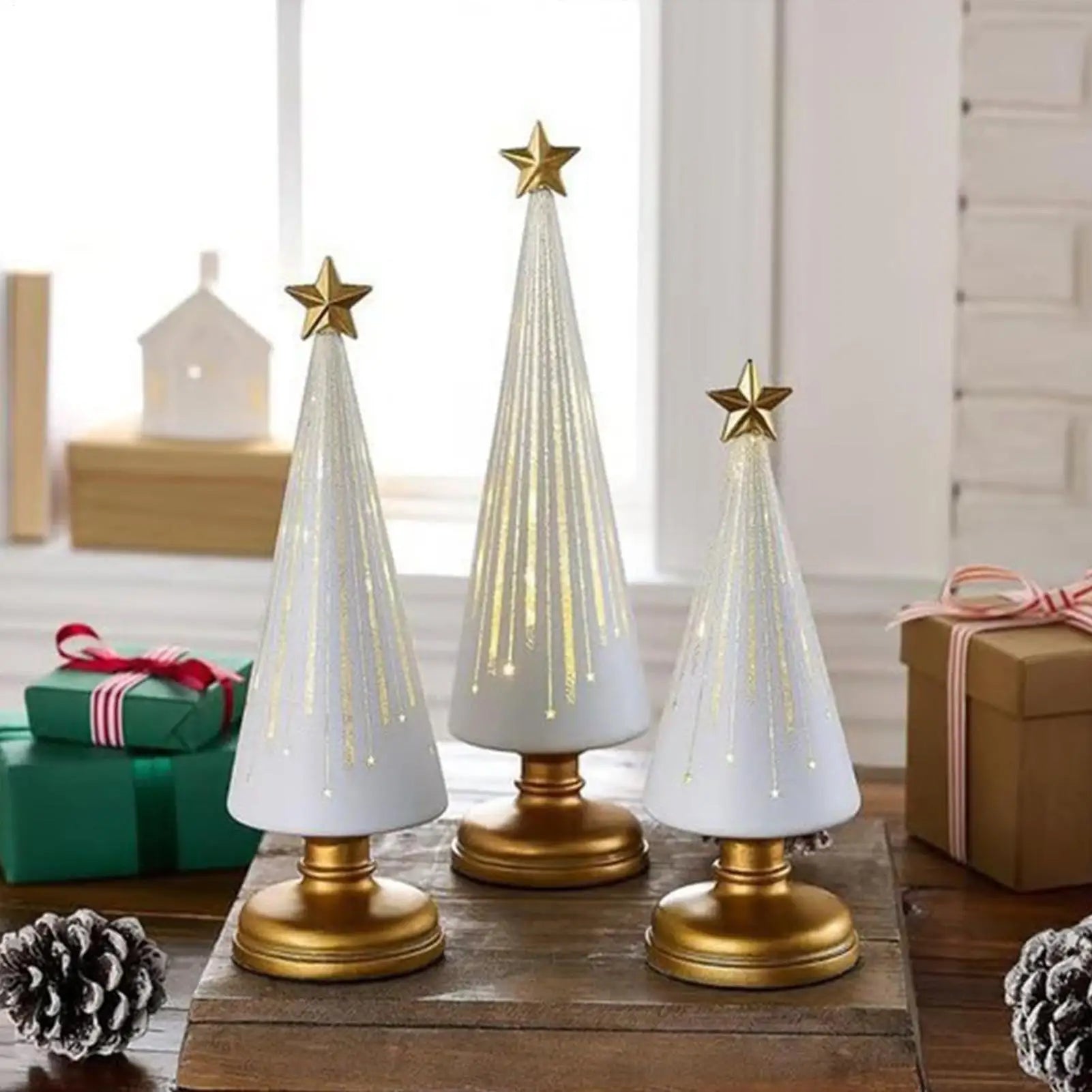 Table Christmas Tree 3 Pieces Christmas Sculpture Indoor Resin Star Tree Figurine For Home Room Winter Party Decorations Table