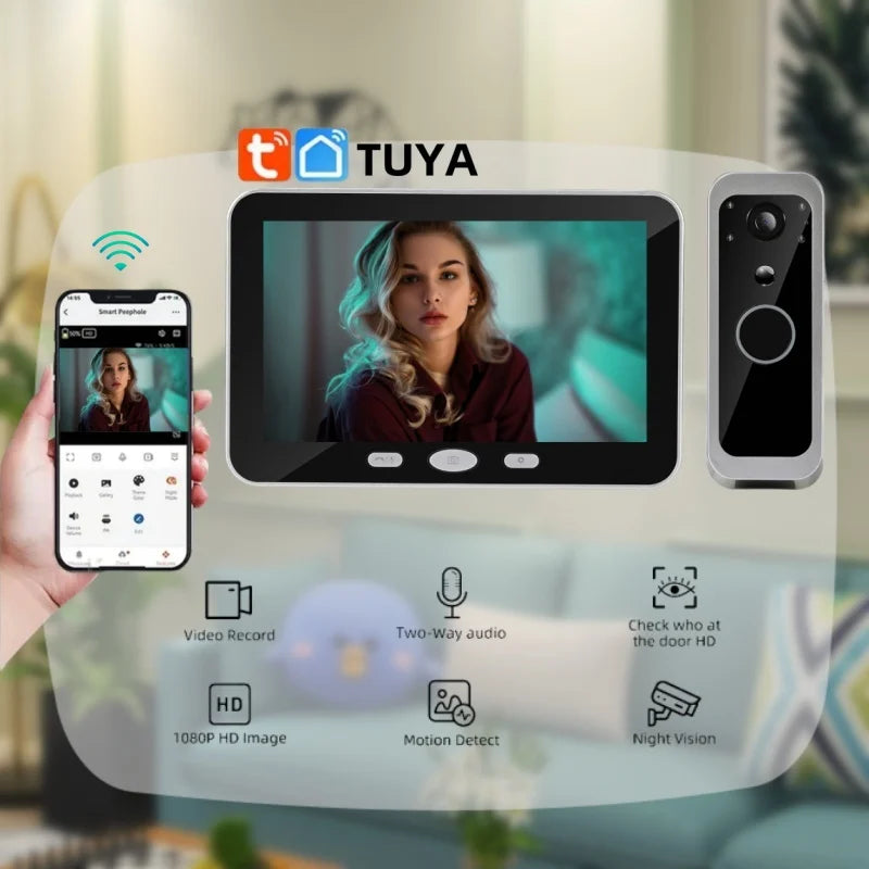 Smart Home Security Ring bell Video Intercom 1080P Motion Detect Tuya Video Doorbell With 5 inch Screen