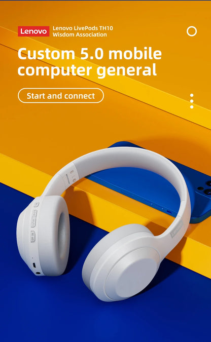 Lenovo TH10 Wireless Bluetooth Headset HIFI Stereo Earphones Foldable Over Ear Earbuds Sports Game Headphones with Microphone