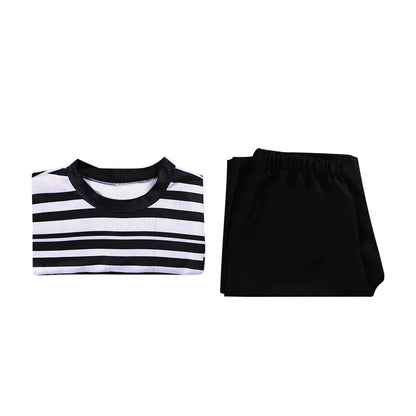 Movie Pugsley Costume Boys Black and White Striped Shirt Wednesday Addams Family Dress Gothic Cosplay Halloween Outfit for Men