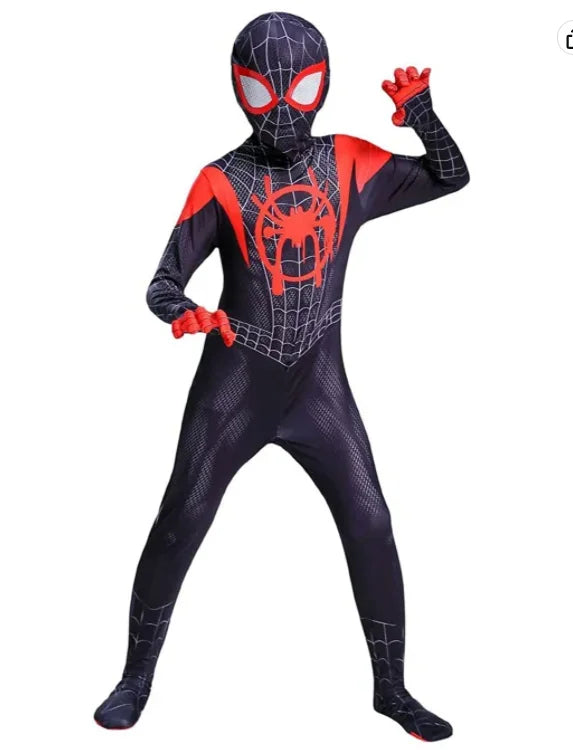 Kids Superhero Spider Costume Spandex Jumpsuit Halloween Cosplay Costumes Bodysuit Kids Head Cover Separation Party Set