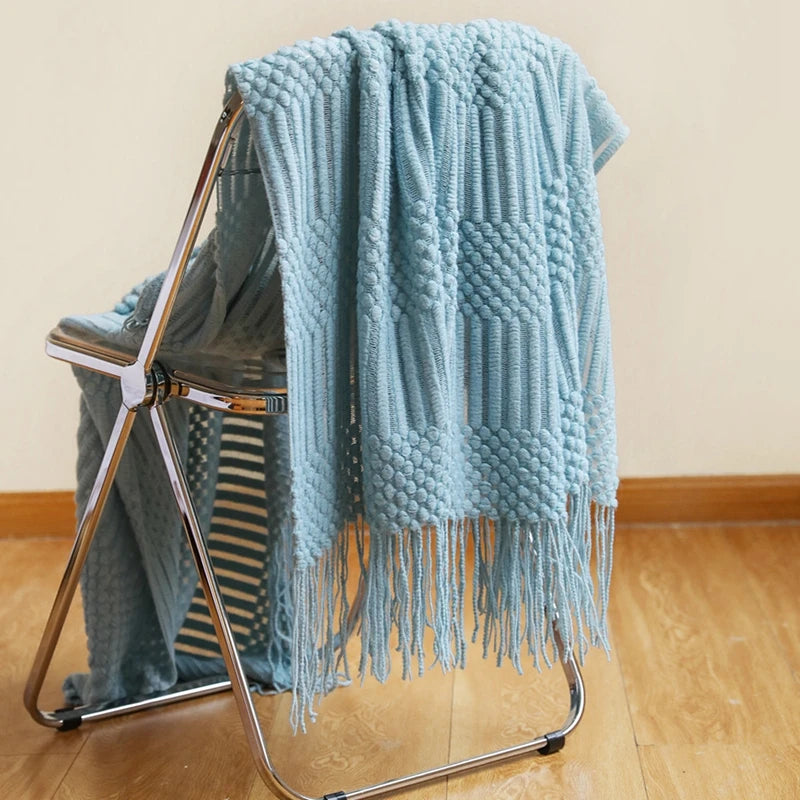 Khaki Gift Knitted Blanket with Tassels Chunky Vintage Luxury Farmhouse Throw Bedspread Oversized Blanket Cover Manta Para Sofá