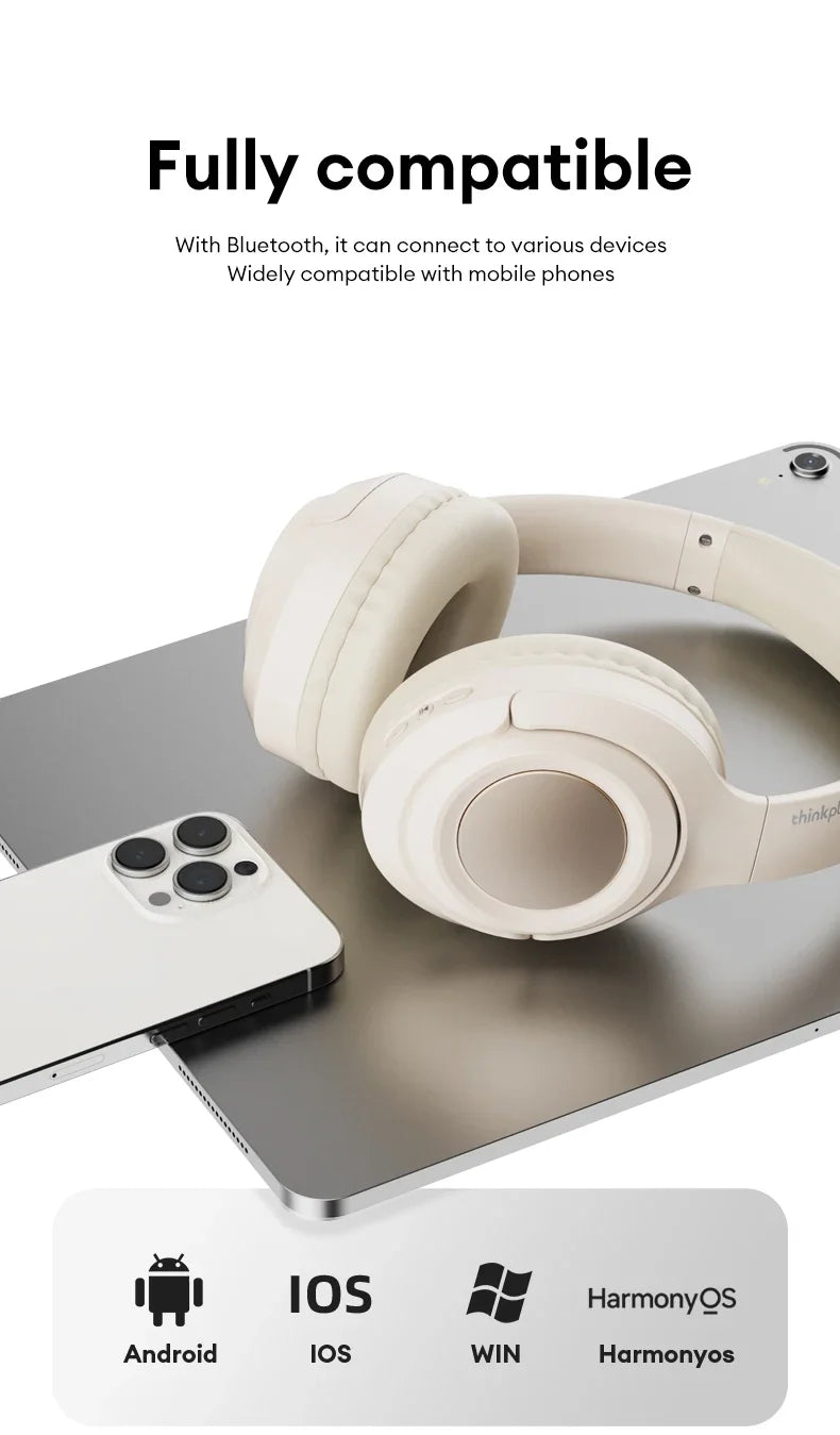 Original Lenovo TH54 Head Mounted Wireless Bluetooth 5.4 Earphones Over-Ear HIFI Stereo Music Game Noise Canceling Sport Earbuds