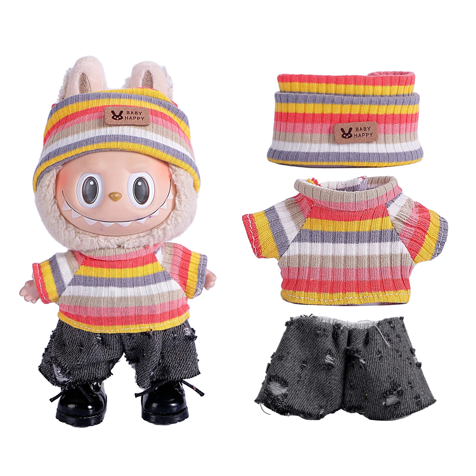 6.7inch labubu Clothing Accessories Set Hat + Clothes + (pants or skirt) Doll Clothes Suitable for Fashion Plush Dolls shoes
