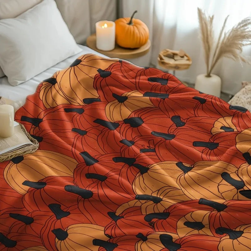 1PC Halloween Theme Throw Pumpkin Black cats Thin Blanket Gifts for family friends Couch Bed Car Home Camping all season use