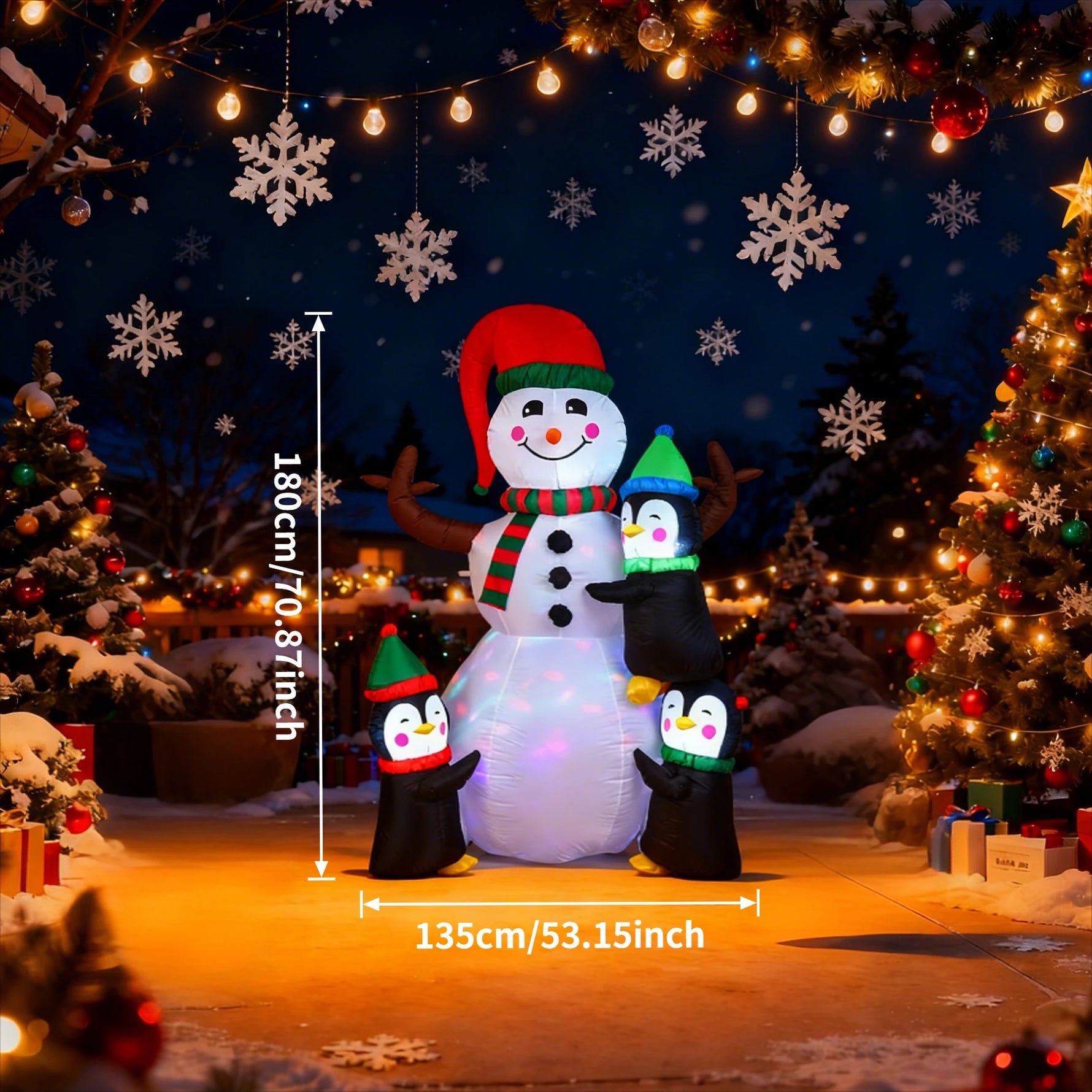 Christmas Inflatable Decorations - Branch Snowman, Santa Claus, Gingerbread Man, Gift Bag Snowman LED Light Lawn Decorations