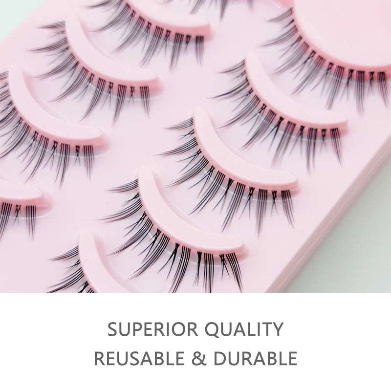 DINGSEN Fake Eyelash Anime Lashes 5 Pairs Little Devil Eyelashes Natural Daily Makeup Manga Eyelashes Clear Band Eyelashes